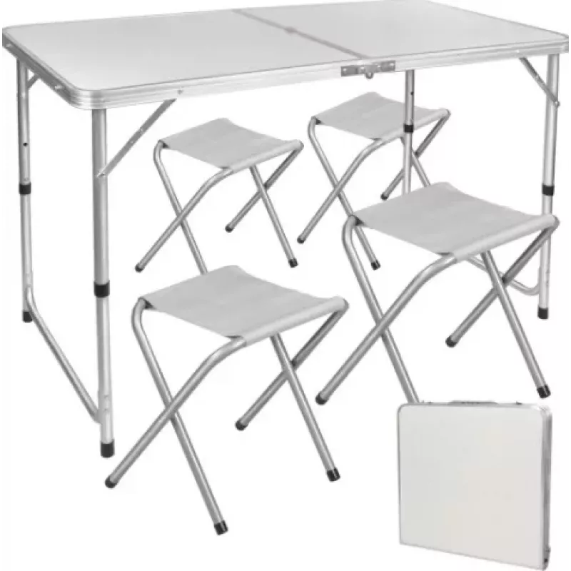 LEAN Set de mesa de camping plegable 4 sillas gris