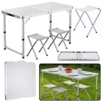 LEAN Set de mesa de camping plegable 4 sillas gris