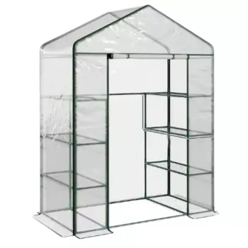 LEAN Mini invernadero de balcón 4 estanterías de metal lámina de PVC 195 x 143 x 73 cm