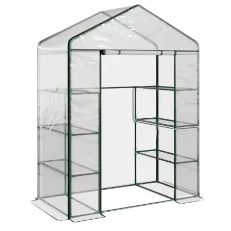 LEAN Mini invernadero de balcón 4 estanterías de metal lámina de PVC 195 x 143 x 73 cm