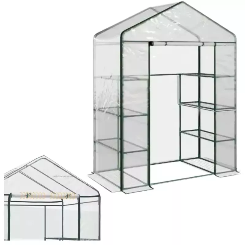 LEAN Mini invernadero de balcón 4 estanterías de metal lámina de PVC 195 x 143 x 73 cm