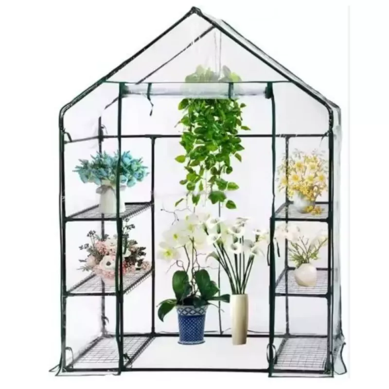 LEAN Mini invernadero de balcón 4 estanterías de metal lámina de PVC 195 x 143 x 73 cm