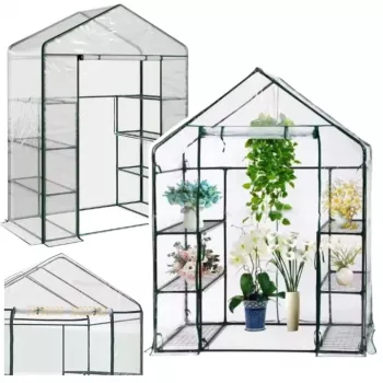 LEAN Mini invernadero de balcón 4 estanterías de metal lámina de PVC 195 x 143 x 73 cm