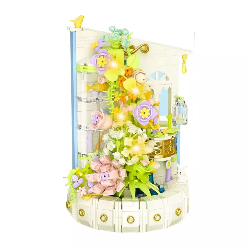 LEAN TOYS Bloques de construcción composición floral con faro LED 632 piezas
