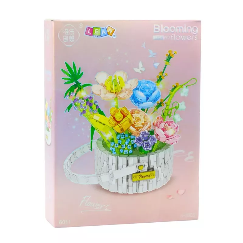 LEAN TOYS Bloques de construcción arreglo floral en cesta con luces LED 1376 piezas