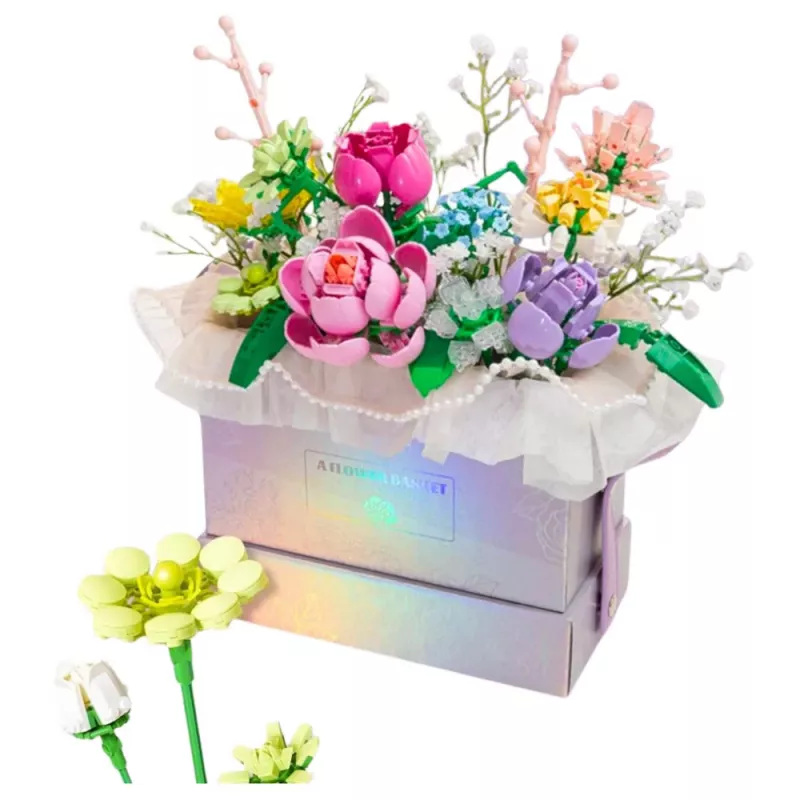 LEAN TOYS Bloques de construcción composición en maceta flor morada LED 706 piezas
