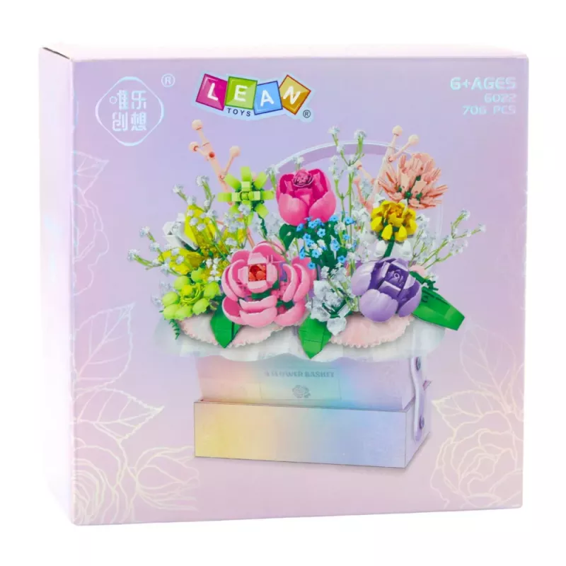 LEAN TOYS Bloques de construcción composición en maceta flor morada LED 706 piezas