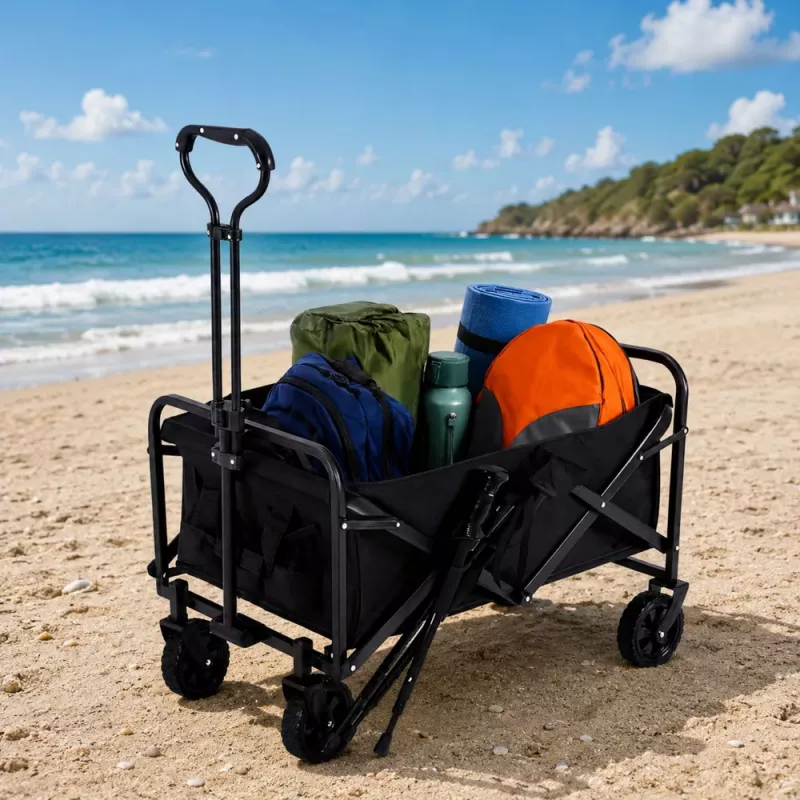LEAN Carro de transporte plegable para jardín y playa negro 120L