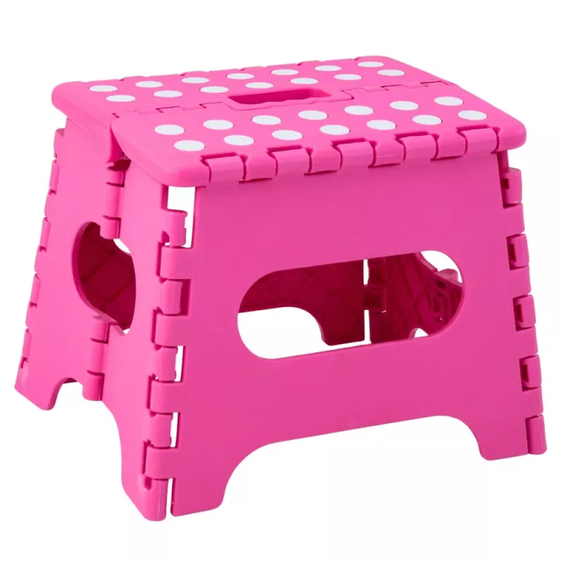 LEAN Taburete plegable reposapiés escalón antideslizante rosa 24 x 19 cm