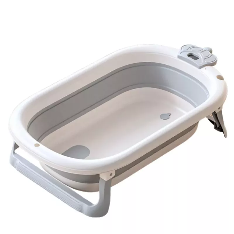 LEAN Bañera para bebé con termómetro, colchoneta plegable, estrellas gris