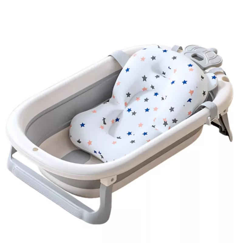 LEAN Bañera para bebé con termómetro, colchoneta plegable, estrellas gris