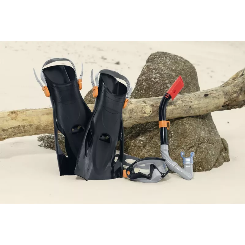 Bestway Set de buceo máscara, tubo, aletas negro 25020