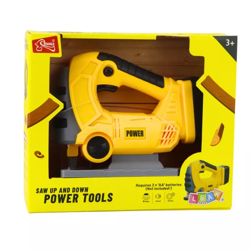 LEAN TOYS Sierra de calar a pilas para niños con luz y sonido amarilla