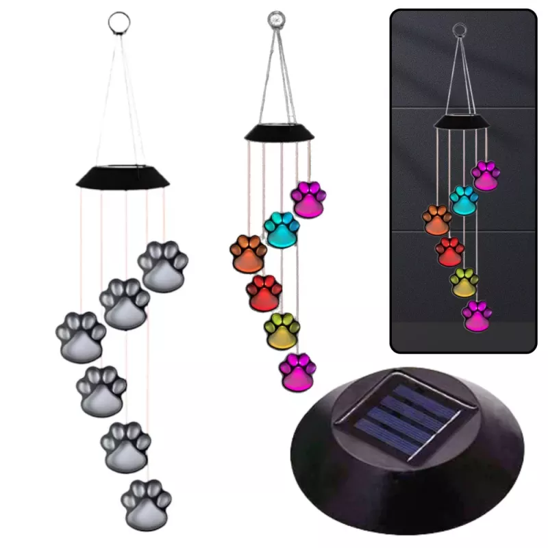 LEAN Luces LED solares para jardín huellas de perro campanas multicolor 70cm