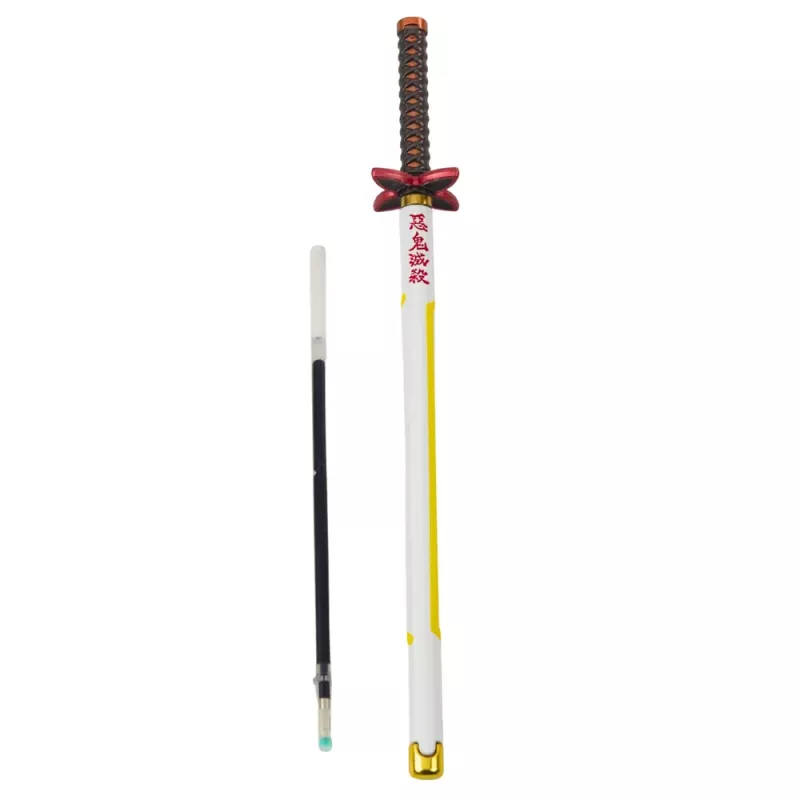 LEAN Bolígrafo de metal Katana espada anime tinta negra recargable blanco y amarillo