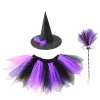 LEAN TOYS Disfraz de bruja con sombrero, falda y escoba, morado y negro