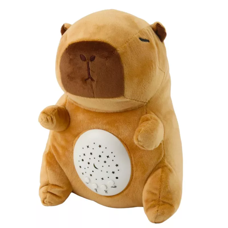 LEAN TOYS peluche capibara con proyector de estrellas y canciones de cuna, marrón