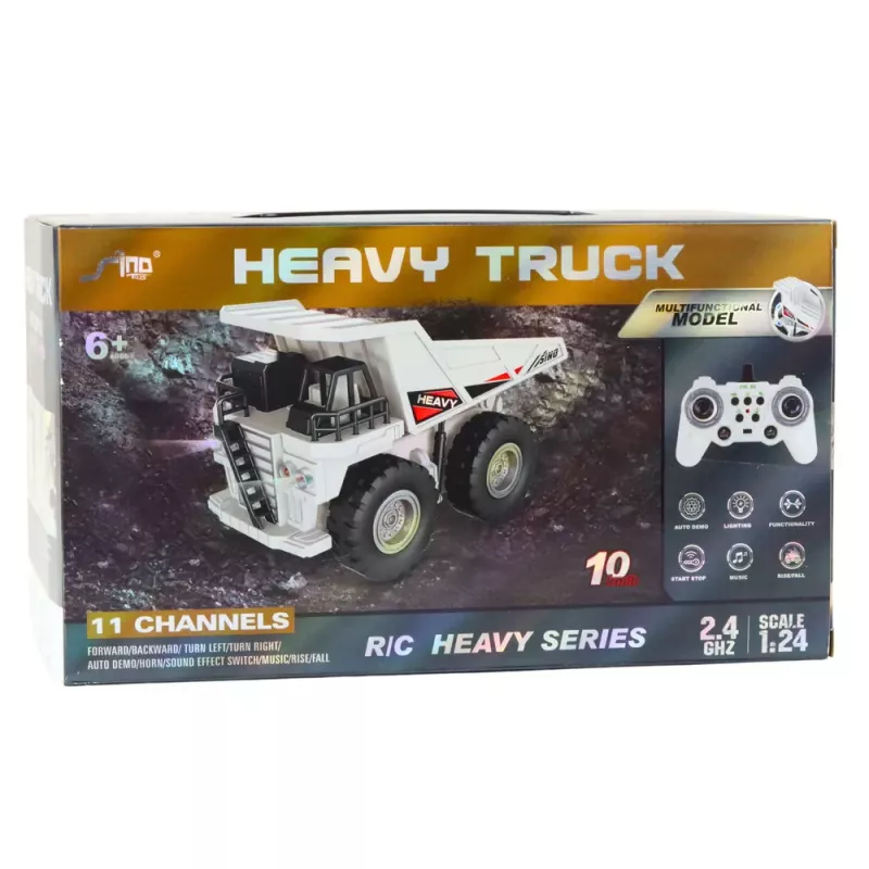 LEAN TOYS excavadora crawler RC teledirigida con luz y sonido, blanca, escala 1:24