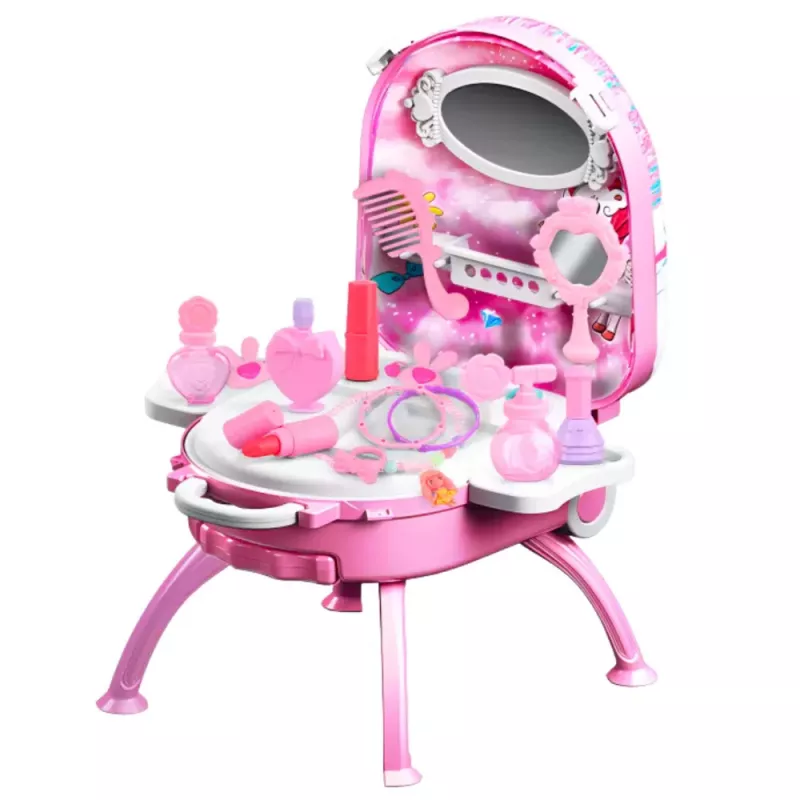 LEAN TOYS set de belleza tocador en maleta 2 en 1 accesorios unicornio rosa