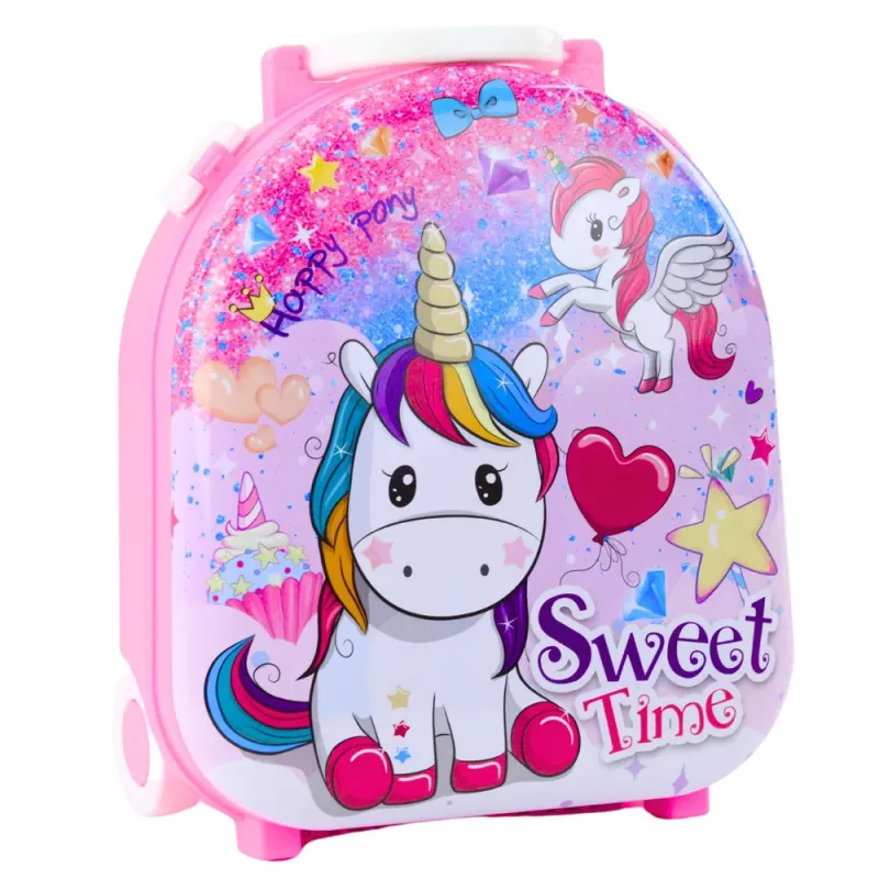 LEAN TOYS set de belleza tocador en maleta 2 en 1 accesorios unicornio rosa