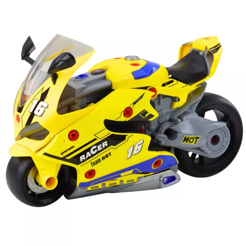 LEAN TOYS Taller DIY 2 en 1 Moto con Luces, Sonidos y Humo Amarillo 43cm