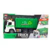 LEAN TOYS Camión de basura con contenedor, luz y sonido, verde, escala 1:16