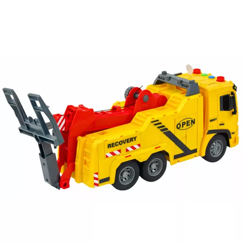 LEAN TOYS Grúa de rescate con gancho y plataforma, luces y sonidos 1:16