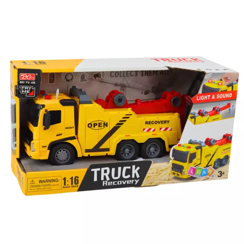 LEAN TOYS Grúa de rescate con gancho y plataforma, luces y sonidos 1:16
