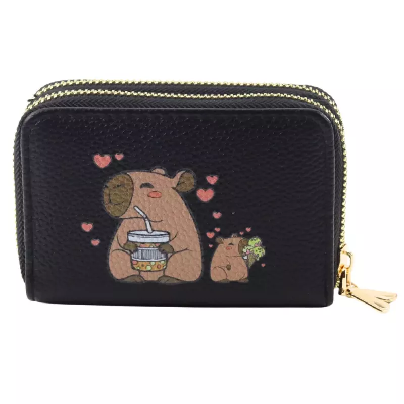 LEAN Monedero de dos compartimentos con ranuras para tarjetas capibara negro 12.5 x 8.5 cm