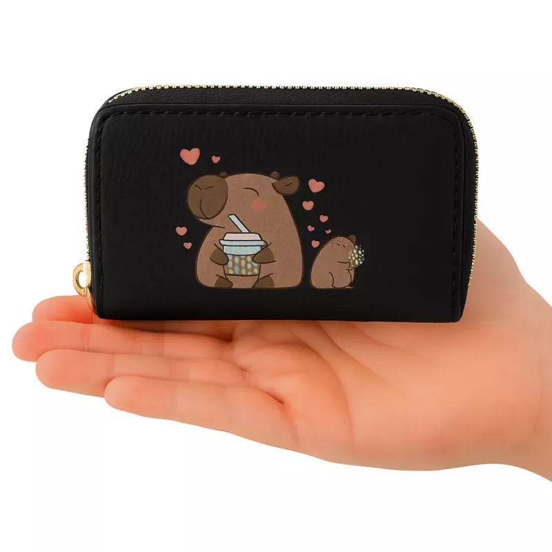 LEAN Monedero de dos compartimentos con ranuras para tarjetas capibara negro 12.5 x 8.5 cm
