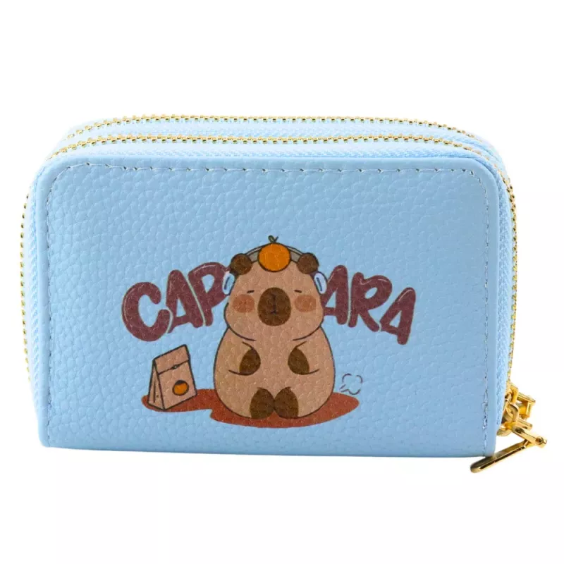 LEAN Monedero de dos compartimentos con ranuras para tarjetas capibara azul 12.5 x 8.5 cm