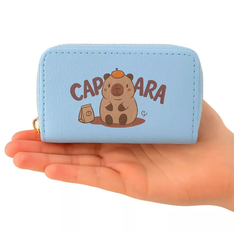 LEAN Monedero de dos compartimentos con ranuras para tarjetas capibara azul 12.5 x 8.5 cm