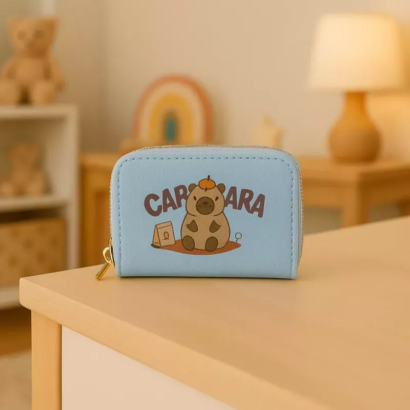 LEAN Monedero de dos compartimentos con ranuras para tarjetas capibara azul 12.5 x 8.5 cm