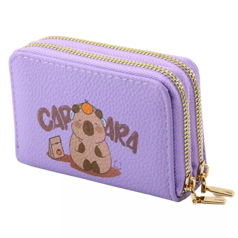 LEAN Monedero de dos compartimentos con ranuras para tarjetas capibara morado 12,5 x 8,5 cm