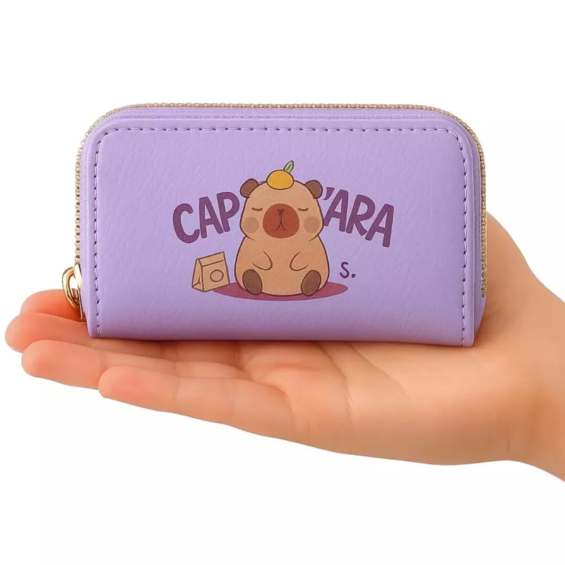 LEAN Monedero de dos compartimentos con ranuras para tarjetas capibara morado 12,5 x 8,5 cm