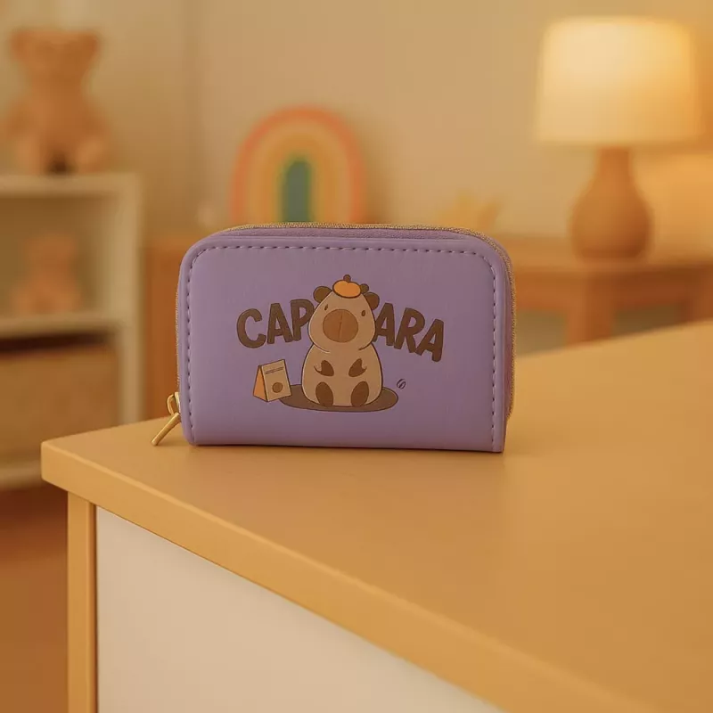 LEAN Monedero de dos compartimentos con ranuras para tarjetas capibara morado 12,5 x 8,5 cm