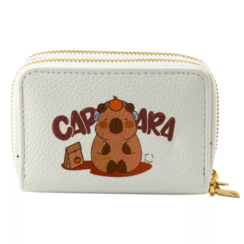 LEAN Monedero de dos compartimentos con ranuras para tarjetas capibara blanco 12.5 x 8.5 cm
