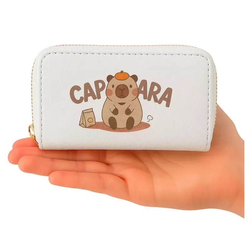 LEAN Monedero de dos compartimentos con ranuras para tarjetas capibara blanco 12.5 x 8.5 cm