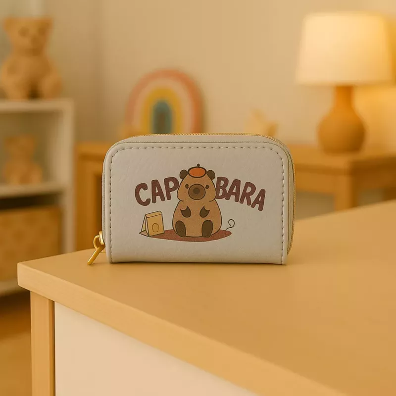 LEAN Monedero de dos compartimentos con ranuras para tarjetas capibara blanco 12.5 x 8.5 cm