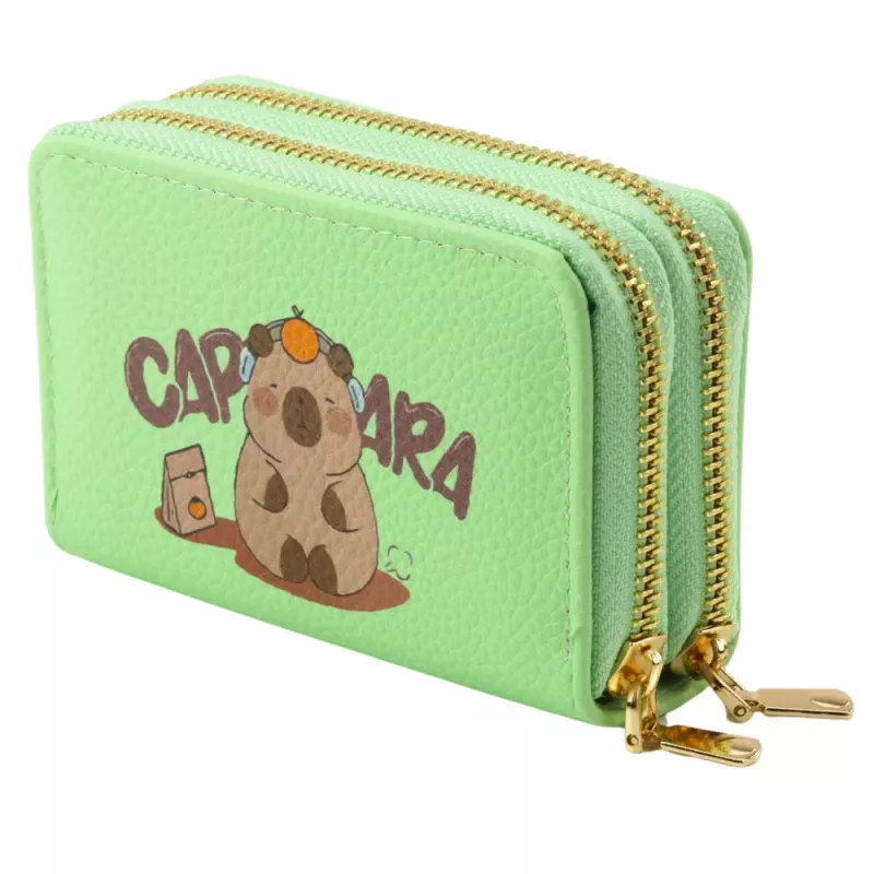 LEAN Monedero de dos compartimentos con ranuras para tarjetas capibara verde 12.5 x 8.5 cm