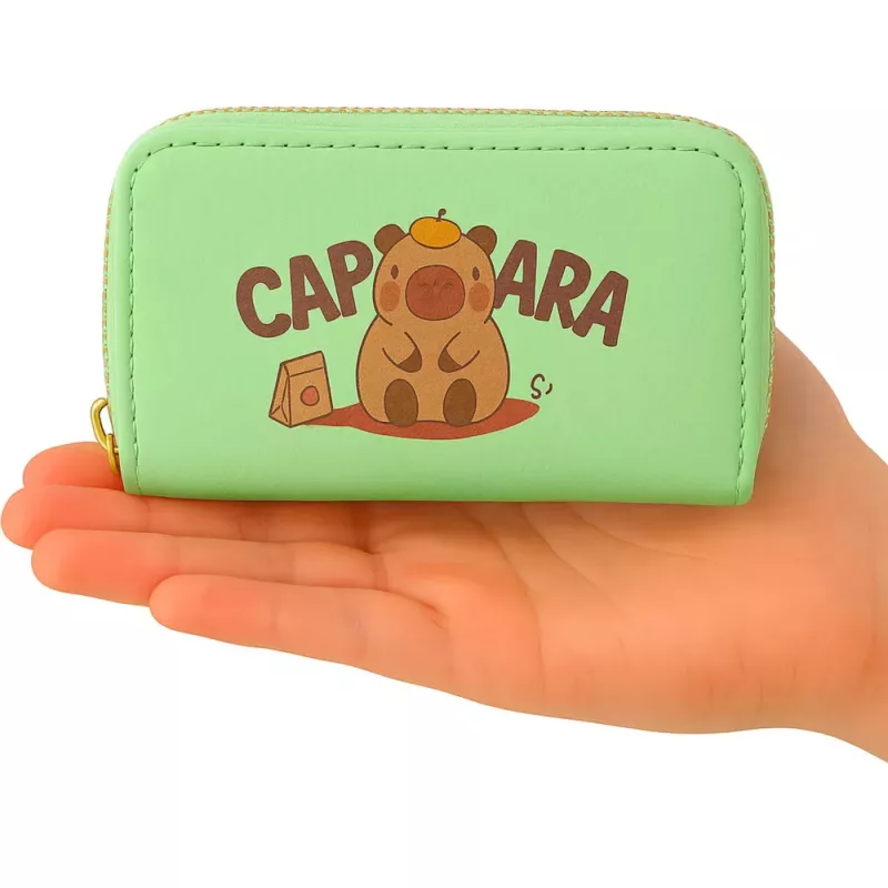 LEAN Monedero de dos compartimentos con ranuras para tarjetas capibara verde 12.5 x 8.5 cm