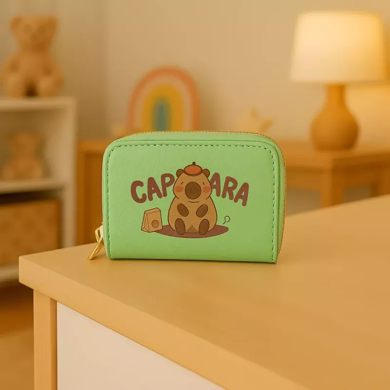 LEAN Monedero de dos compartimentos con ranuras para tarjetas capibara verde 12.5 x 8.5 cm