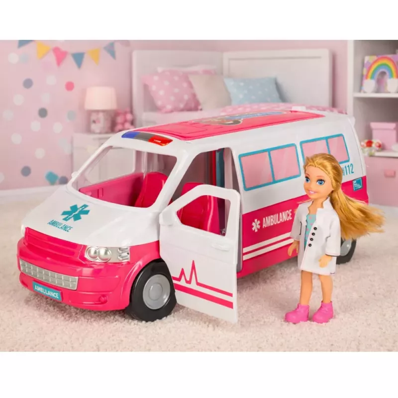 LEAN TOYS Hospital móvil ambulancia 2 en 1 muñeca doctora con accesorios médicos