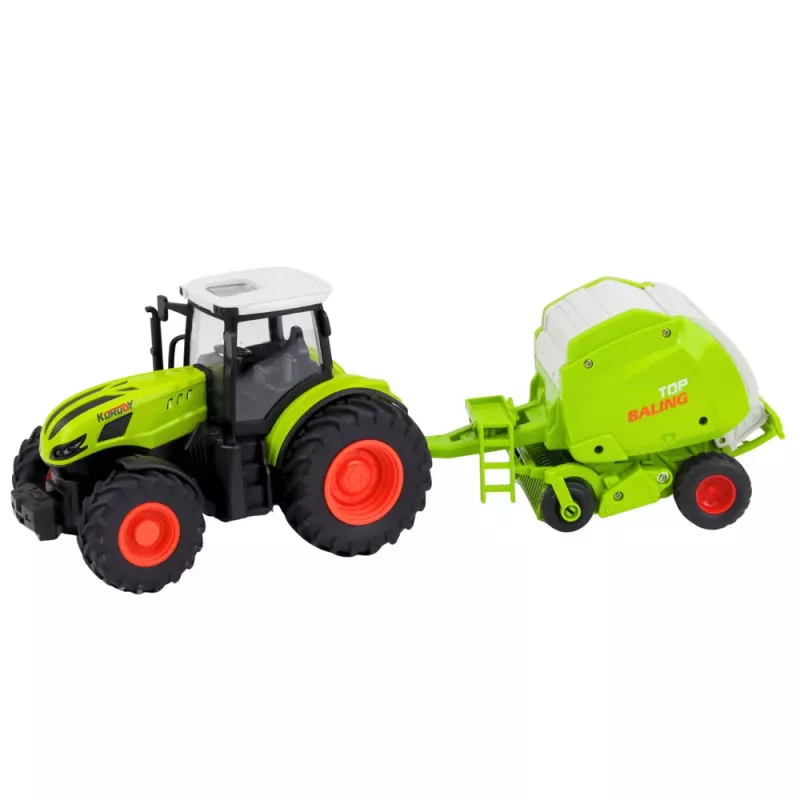 LEAN TOYS Tractor RC con mando a distancia y empacadora, tractor agrícola 1:24
