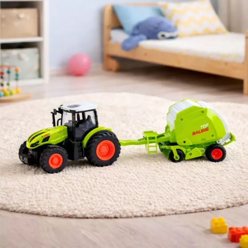 LEAN TOYS Tractor RC con mando a distancia y empacadora, tractor agrícola 1:24