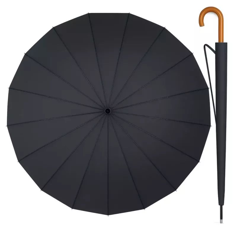 LEAN Paraguas automático grande con protección para brazos 24 varillas negro 115 cm