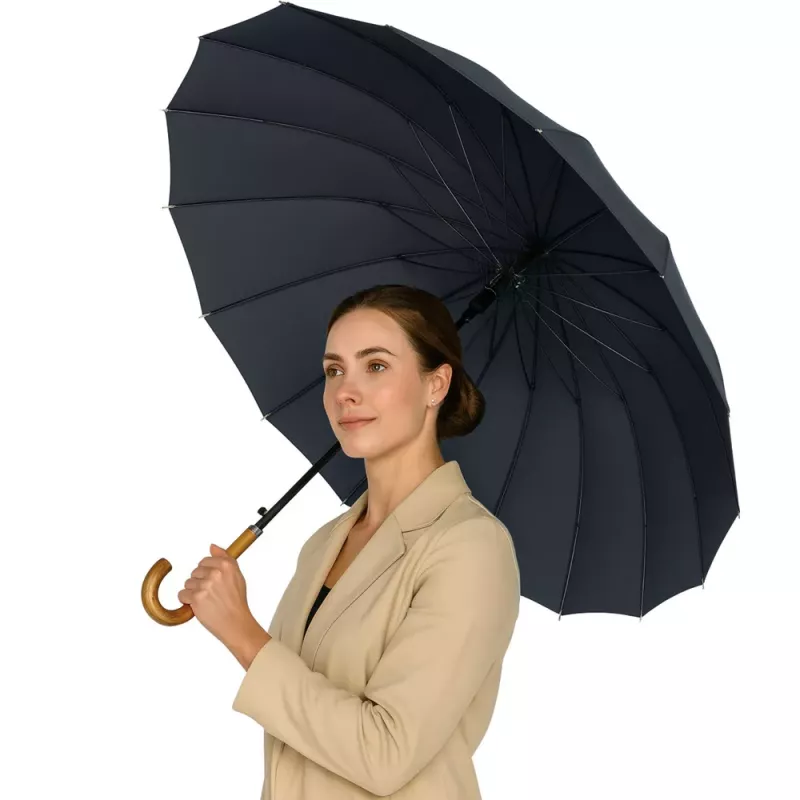 LEAN Paraguas automático grande con protección para brazos 24 varillas negro 115 cm
