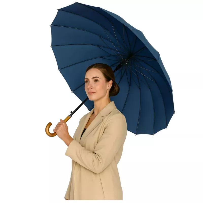 LEAN Paraguas automático grande con funda de hombro 24 varillas azul marino 115 cm