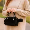 LEAN TOYS Bolso de peluche con forma de gato y asas de cadena, negro