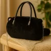 LEAN TOYS Bolso de peluche con forma de gato y asas de cadena, negro